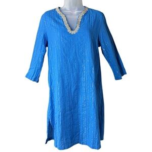 Lilly Pulitzer Small Blue Tunic Dress Shift Crochet Trim Beach Resort Cover Up